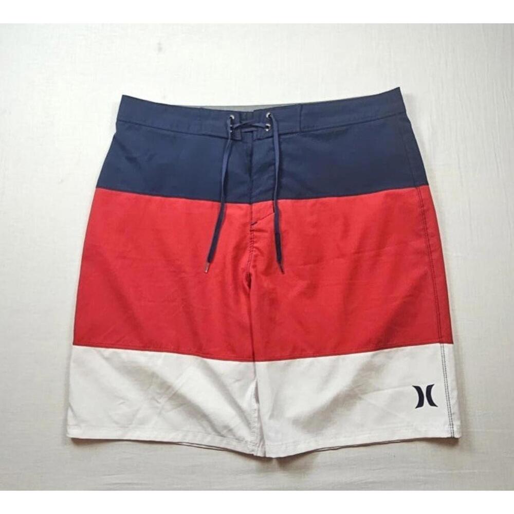 Hurley Board Shorts Mens 32 Blue Red And White Tie‎ With Back Pocket Swim Shorts